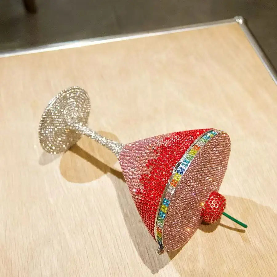 XIYUAN Cherry Martini Gold Rhinestone Evening Cocktail Party Handbag Women Luxury Bling Crystals Wedding Bridal Clutch Purses