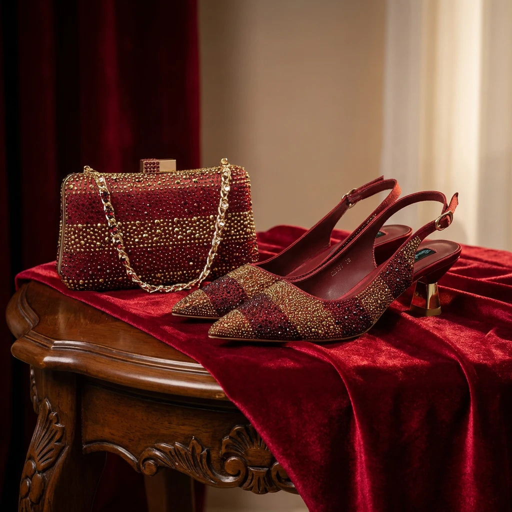 Rhinestone Shoe & Bag Set