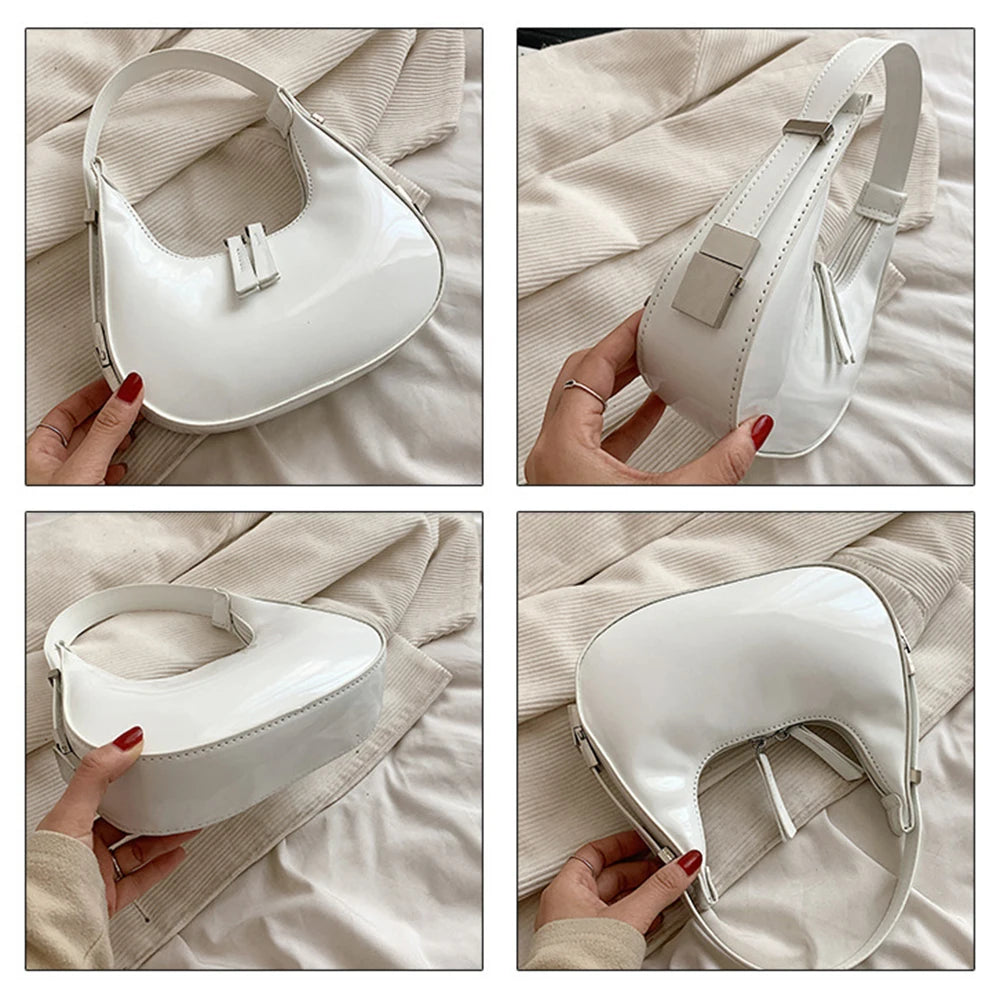 Fashion Half Moon Patent Leather Underarm Bag Summer Women'S Emperament Party Handbags All-Match Wedding Bridal Bags
