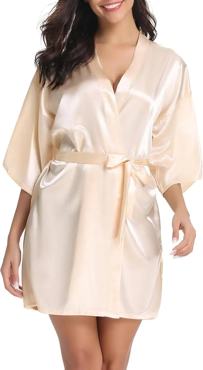 Short Satin Kimono Bridal Robe