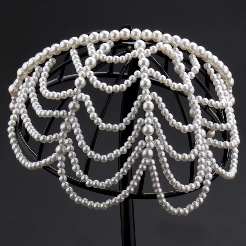 2026 Fashionable And Sweet Bridal Headpiece Accessory - Hairband Tassel Headband With Pearl Forehead Decoration