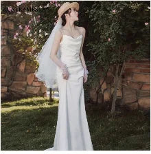 White Satin Embroidered Lace Backless Dress