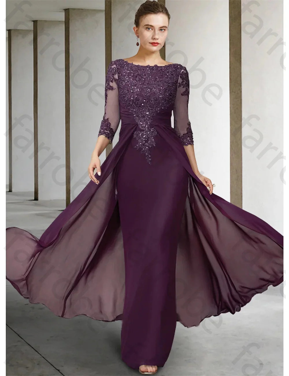 Customized Mother of The Bride Dresses Classic Wedding Party Dress Lace Appliques 3/4 Length Sleeve Floor Length for women Gown