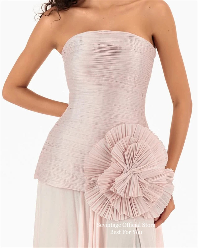 3D Flower Chiffon Evening & Prom Dress with Side Slit