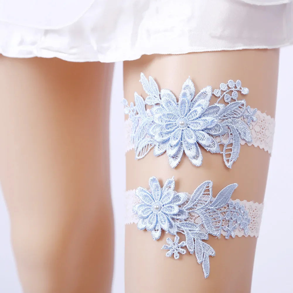 Floral Embroidery Lace Bridal Garter Set (Keepsake and Toss)