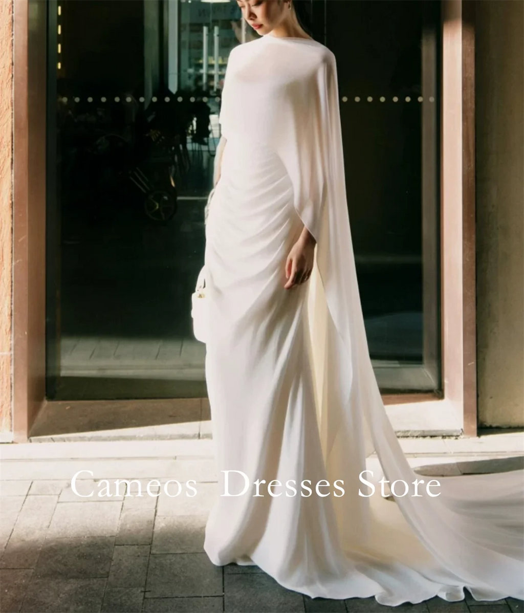 High Neck Ruched Chiffon Sheath Wedding Dress