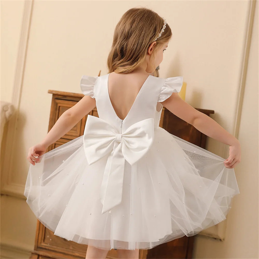 Backless Bow Flower Girl Tulle Dress