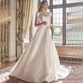 Vintage Sweetheart Wedding Dress Cap Short Sleeve A-Line Satin with Button Floor Length Bridal Robe De Mariée Sweep Train Gowns