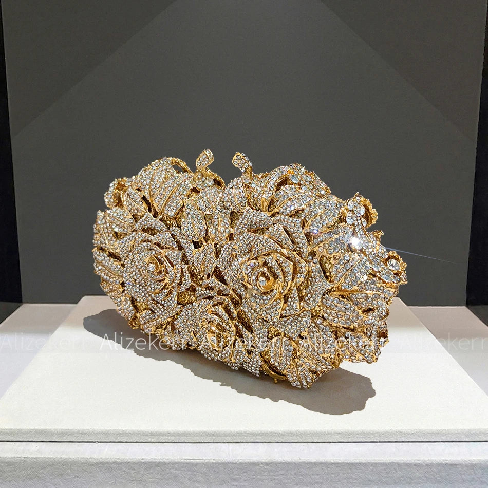 Rose Crystal Flower Evening Clutch