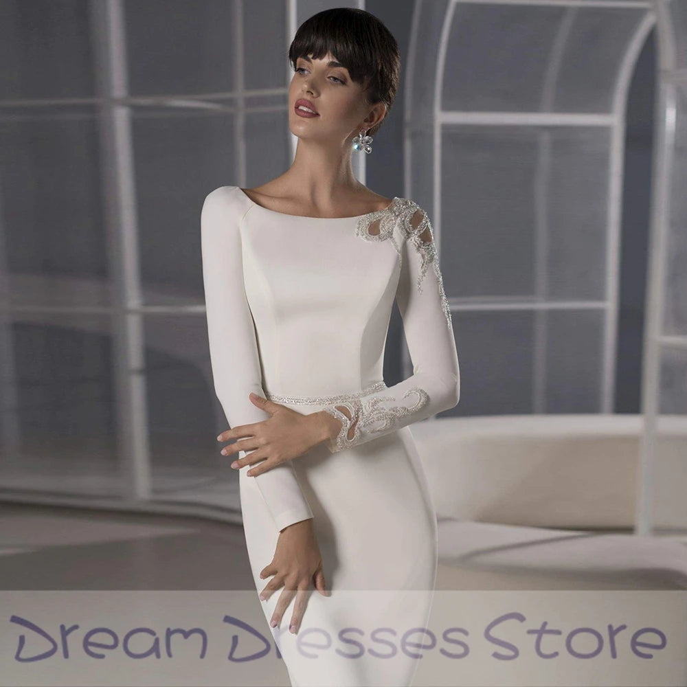 Tea Length Jersey Sheath Wedding Dress