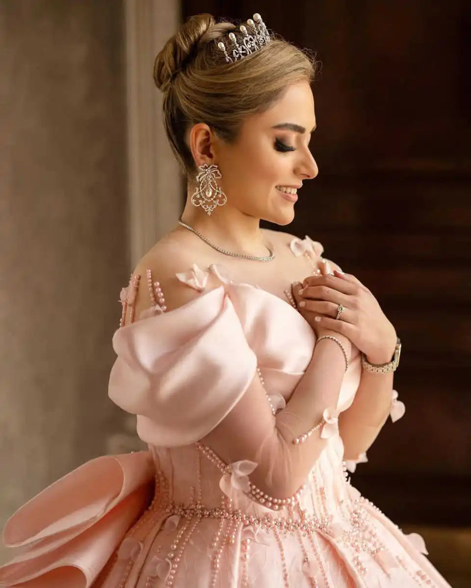 Gorgeous Pink Wedding Dresses Ball Gown Appliques Off The Shoulder Princess Bride Wedding Dress Customized Vestidos De Novia