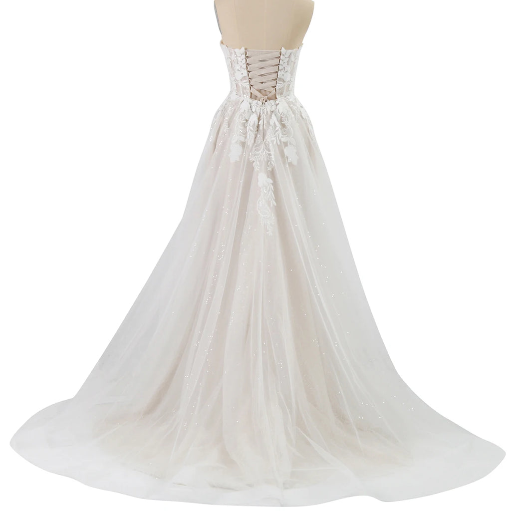 Elegant Lace Wedding Dresses for Women 2024 Sleeveless Deep V-Neck Sparkly Bridal Gowns Sweetheart Wedding Gown for Women Luxury