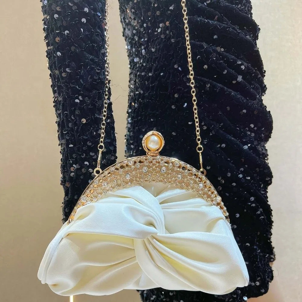 Sparkly Rhinestone Evening Clutch Pleated Hollow-out Bridal Wedding Purse Glittery Chic Ruched Knot Bag Hostess