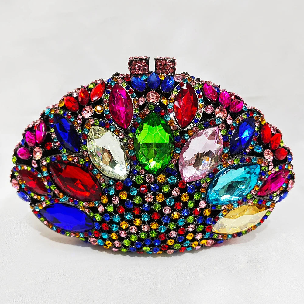 Fan Big Stone Rhinestone Wedding Purse White Clear Evening Bridal Clutch Luxury Women’s Crystal Party Prom Handbag Formal Bag
