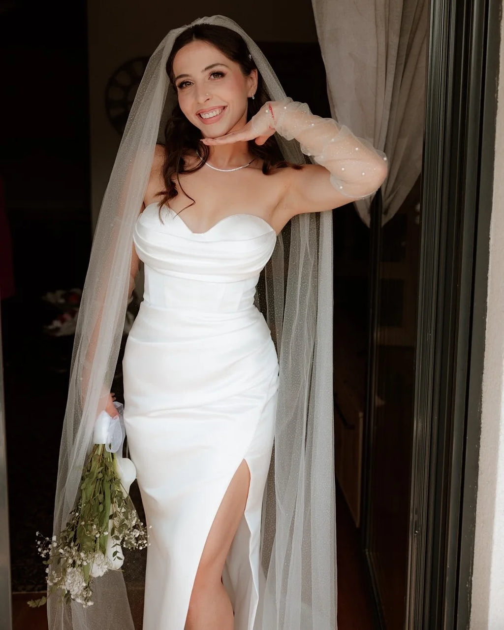 Satin Mermaid Wedding Dress with Detachable Train