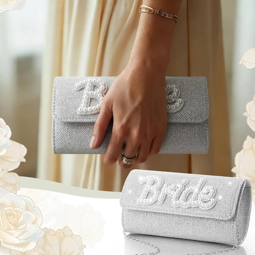 Pearl Rhinestone Letter Bride Evening Clutch Purse Wedding Honeymoon Handbag  Photo Prop Romantic Present For Bride To Be