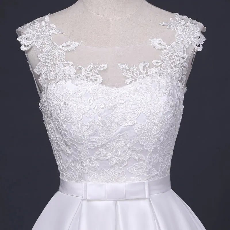 White Satin Embroidered Lace Backless Dress