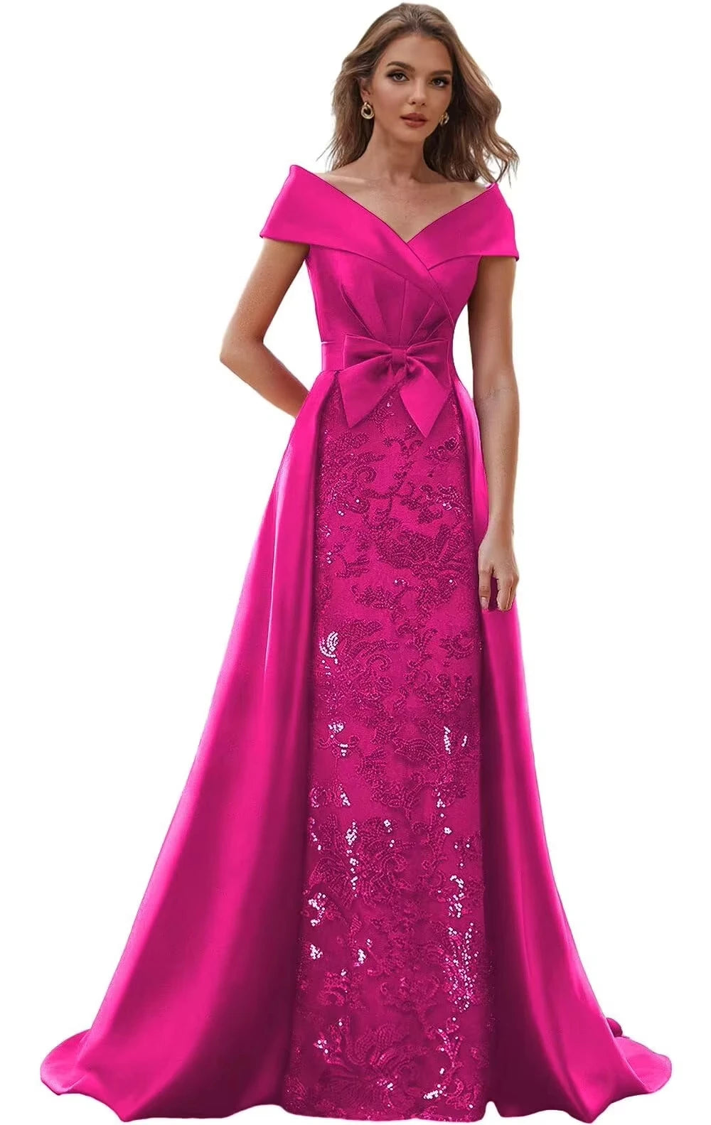 Customized Off The Shoulder Mother of The Bride Dresses for Women Wedding Guest Long Formal Dress with Bow Train 2025
