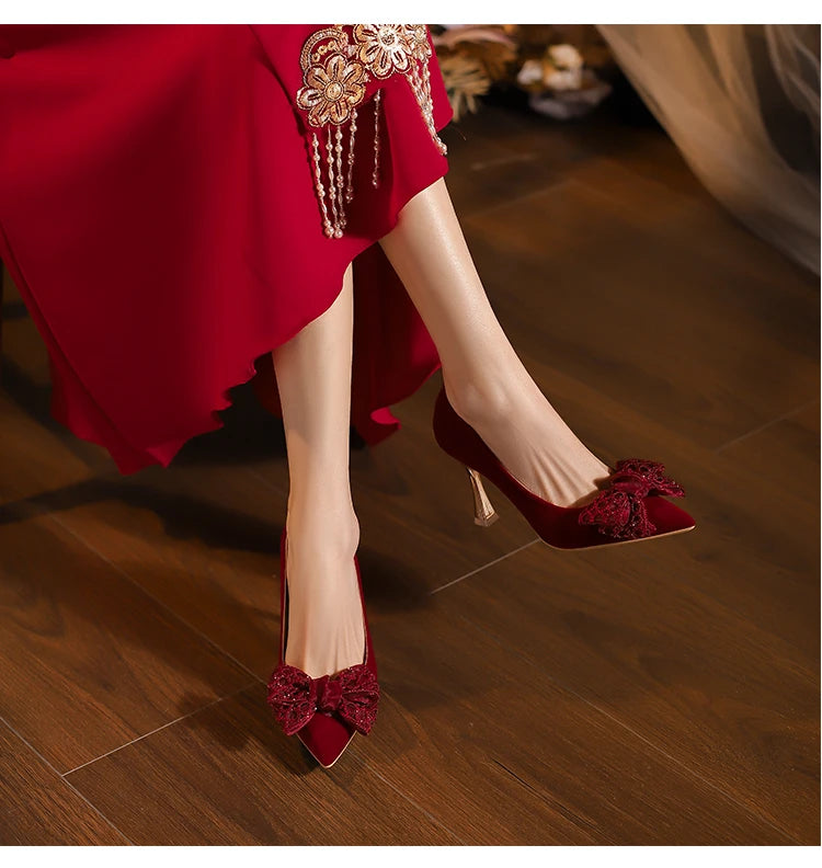 Bride Wedding Shoes 2026 New Red Toast Chinese High Heeled Single Shoes