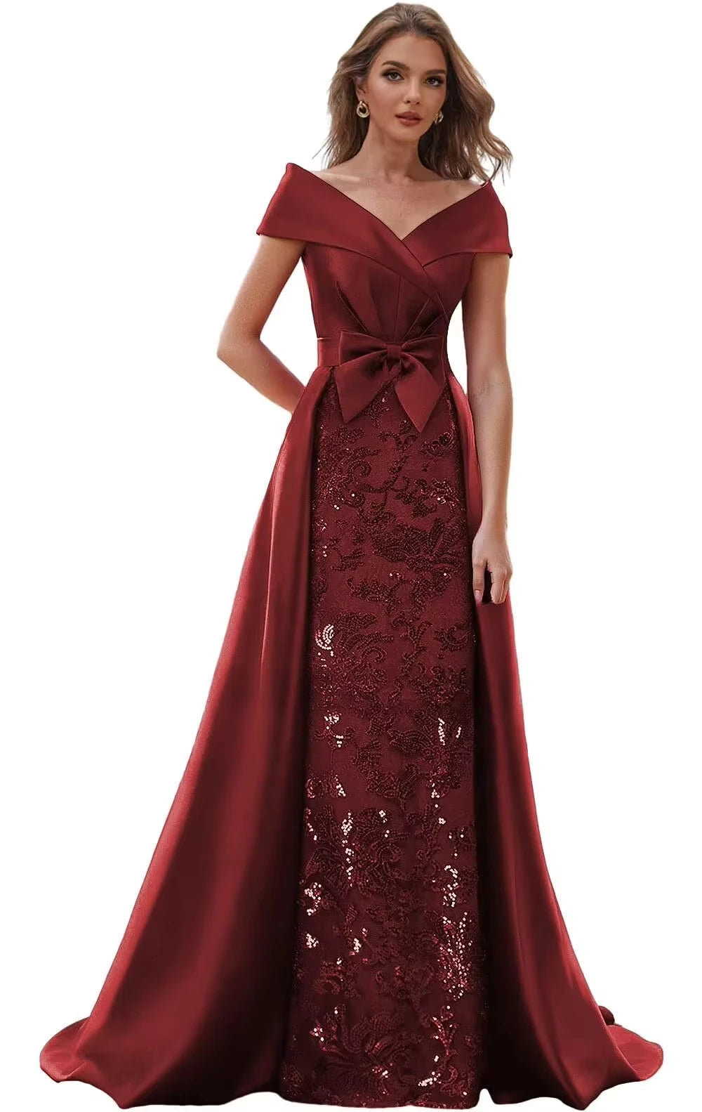 Customized Off The Shoulder Mother of The Bride Dresses for Women Wedding Guest Long Formal Dress with Bow Train 2025