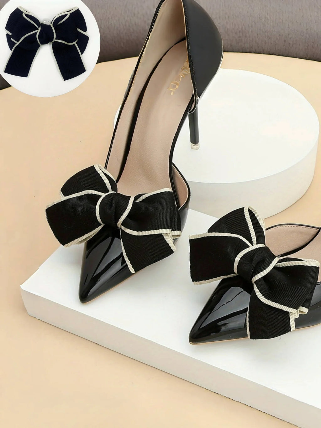 1 pair of new bride shoes white big bow women's shoe buckle DIY detachable daily all matching slimming satin shoes flower shoe c