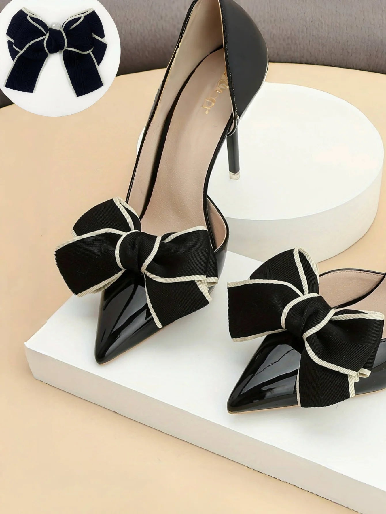 1 pair of new bride shoes white big bow women's shoe buckle DIY detachable daily all matching slimming satin shoes flower shoe c