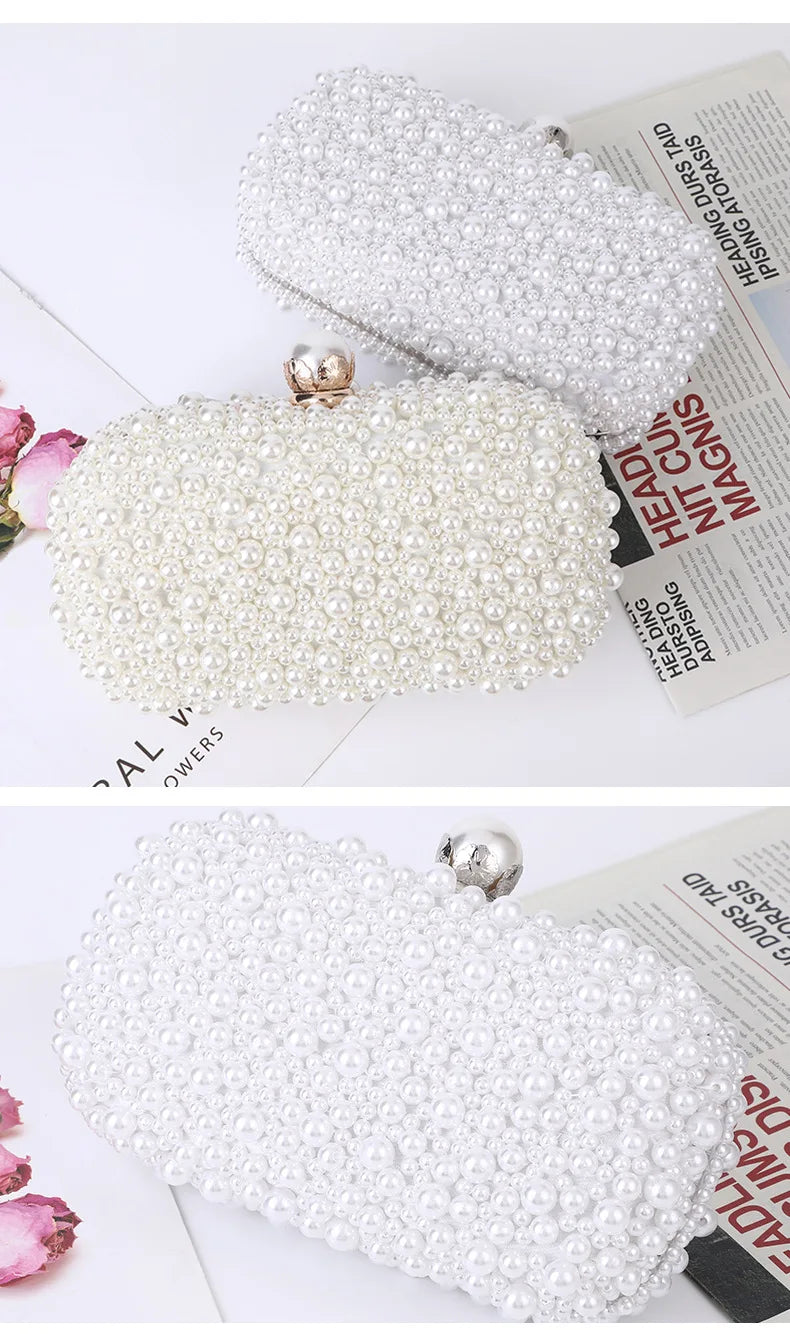 Elegant Pearl Evening Shoulder Bag Soft Small Square Purse with Lock for Women Wedding Bridal Crossbody Party