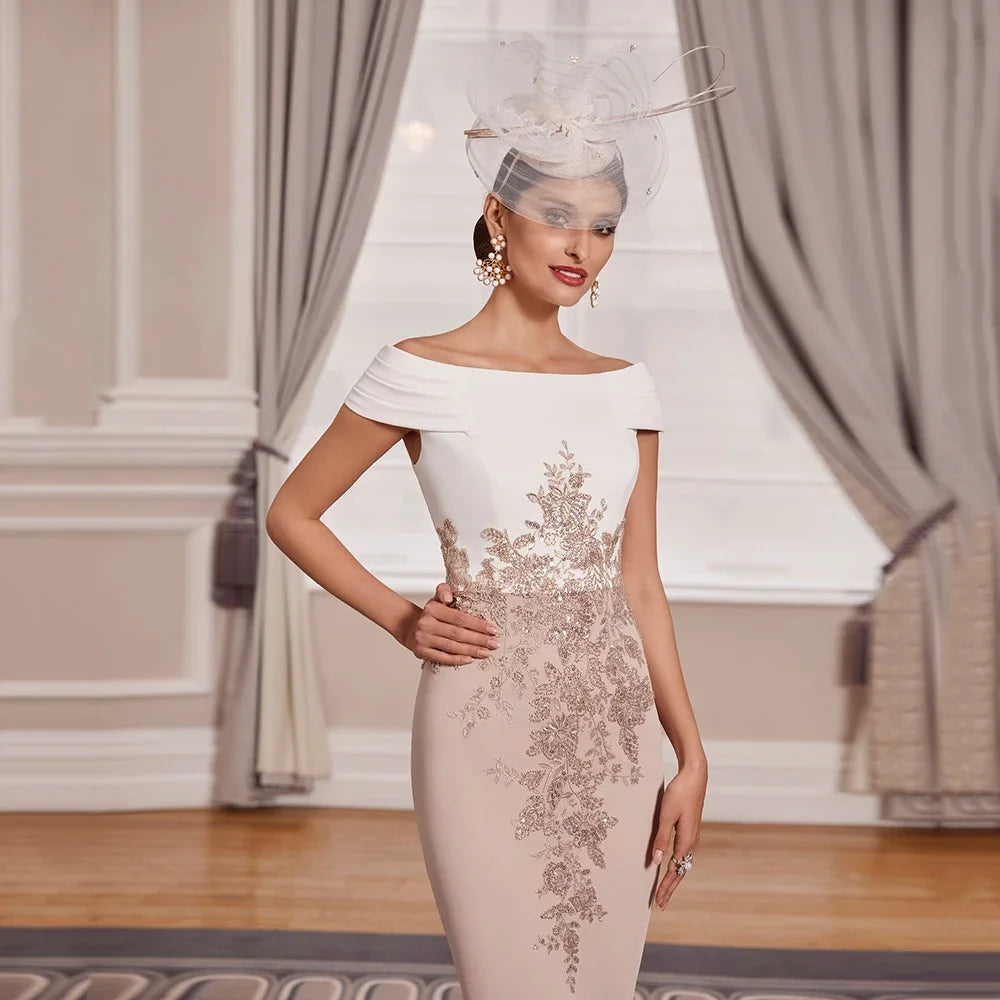 Contrast Sequin Lace Mother of the Bride Dress
