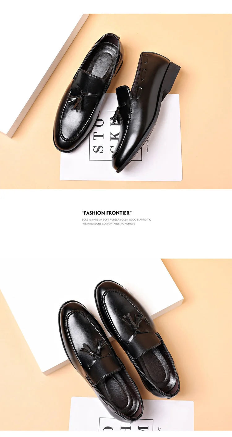 2026 New Large Size Men's Leather Shoes Business Formal Casual Wedding Knot Shoes round Toe Flat Heel Rubber Outsole