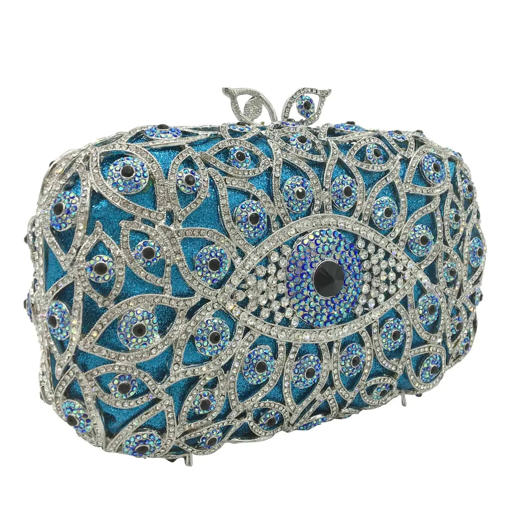 Boutique De FGG (in stock) Evil Eye Women Crystal Clutch Evening Minaudiere Bags Party Dinner Rhinestone Handbags Bridal Purse