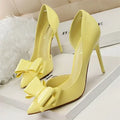 Spring Party Elegant Pink Butterfly-Knot High Heels Women Fashion Wedding Dress Pumps Side Hollowed Stiletto Shoes
