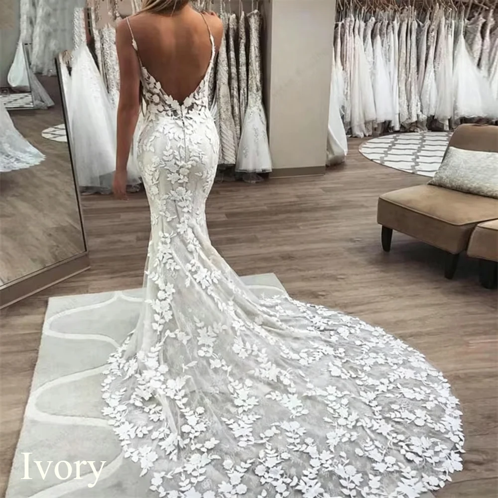 Boho Lace Backless Mermaid Wedding Dress