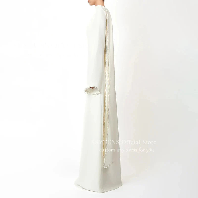 SSYTENS Modest Muslim Wedding Dresses Customized Bride Dresses Ivory Pearls Nikkah Caftan Bridal Gowns Long Vestido De Noiva
