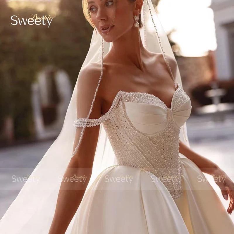 Beaded Satin Ball Gown Wedding Dress