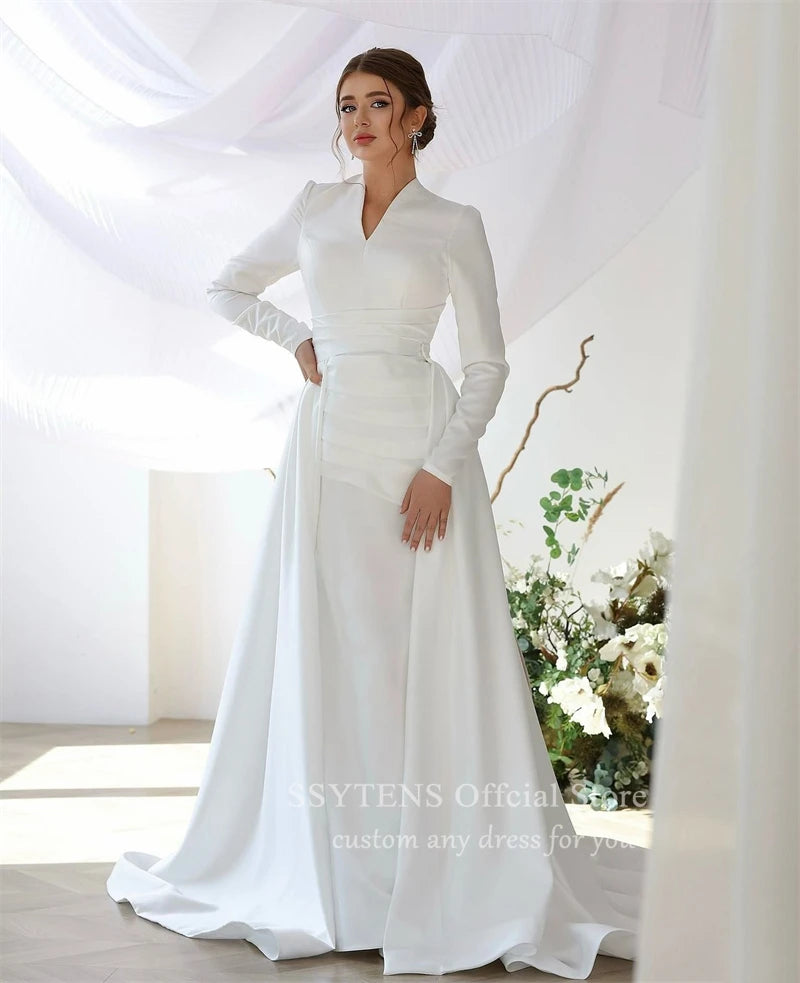 SSYTENS Modest Muslim Wedding Dresses Long Sleeve Luxury Floor Civil Bride Dresses Vestido Novia Customized 2026 Robe De Mariée