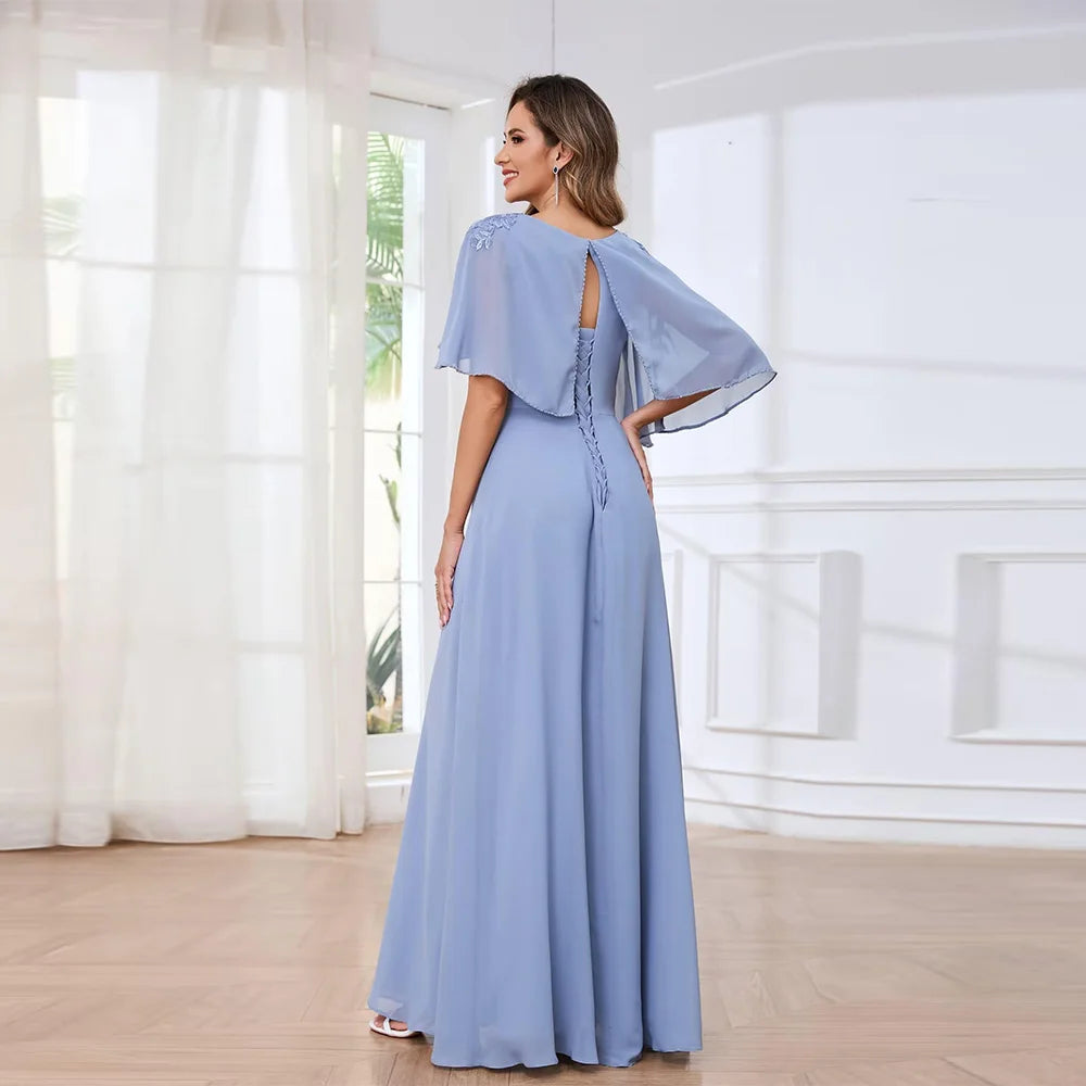 Customized Exquisite Mother of The Bride Dresses with Cape Lace Applique Sequin A Line Chiffon Formal Dresses for Women 2025