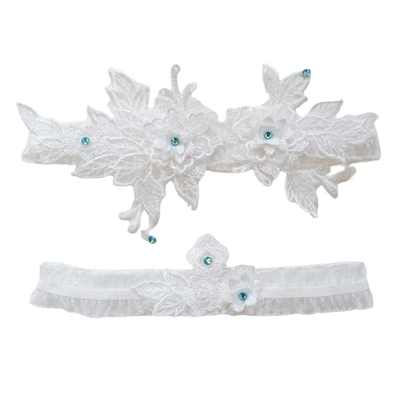 Bride Sexy Lace Flower Rhinestones Pearls Wedding Garter Belt Bridal White Thigh Leg Garter Ring For Women Wedding Accessories