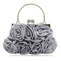 Women Clutches Rose Flower Solid Color Handbag Casual Party Wedding Evening Bag Luxury Bridal Purse Silver Minaudiere Bag
