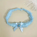 Elegant Blue Lace Wedding Garter With Bow And Rhinestone Heart Decoration – Bridal Leg Accessory For Wedding Season