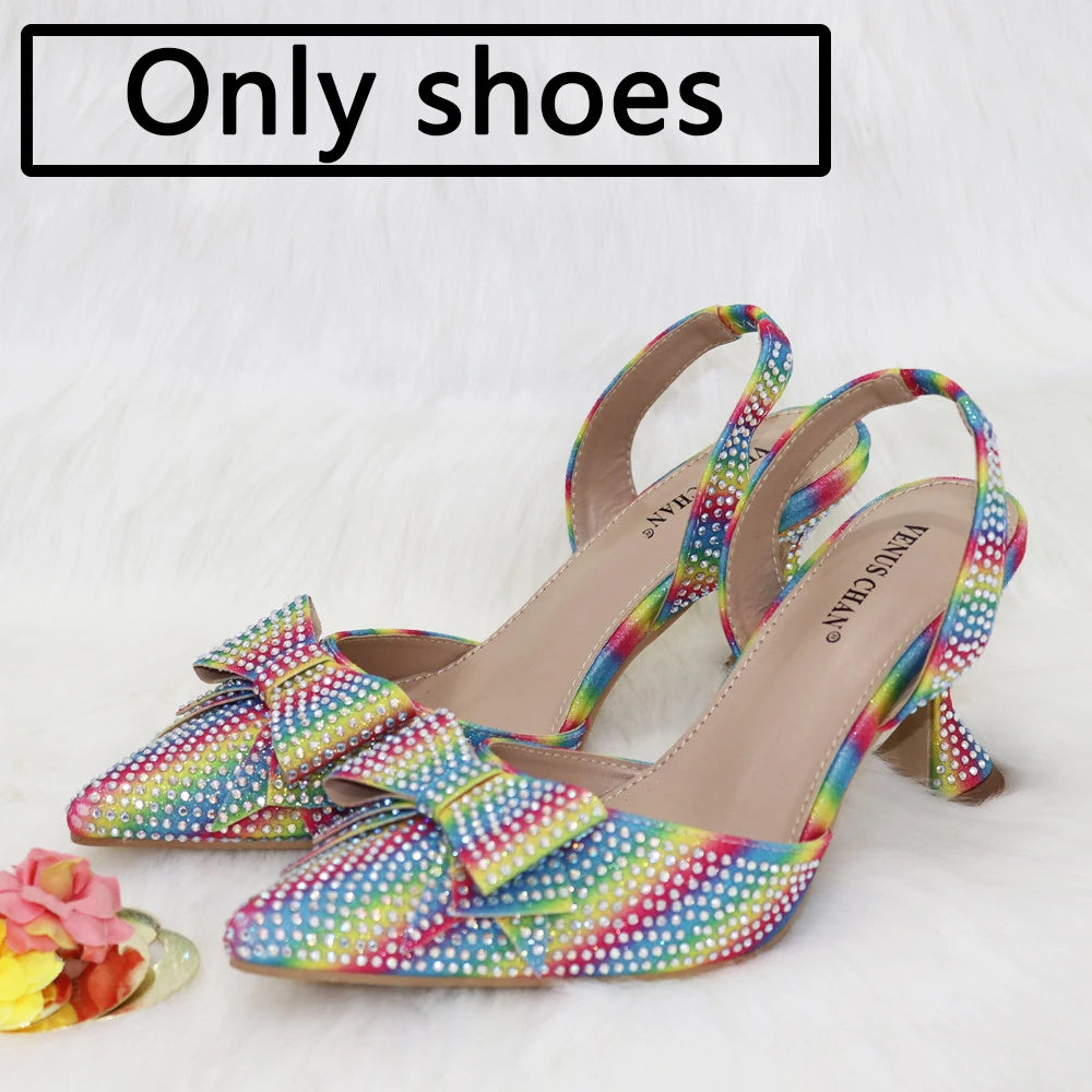 Rhinestone Bow Pointed-Toe Bridal Heel and Bag Set
