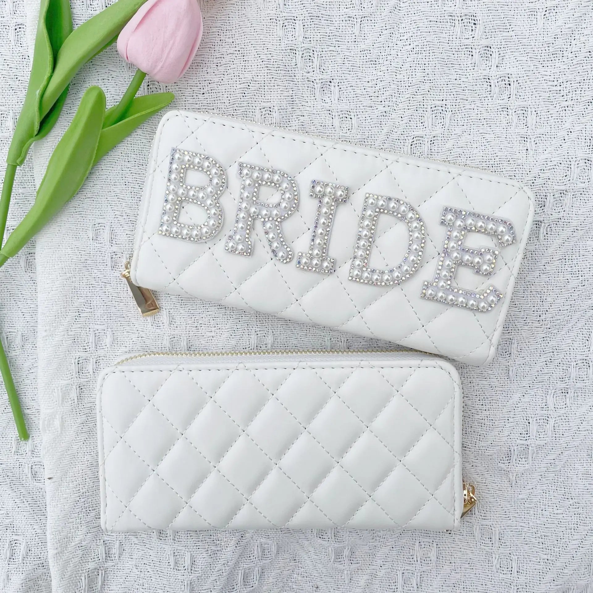 Luxury Bride Clutch Purse Boho Women Wallet  PU Wallet White Coin Purse Letter Wallet Creative Bridesmaid Storage Bag Gift