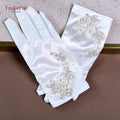 YouLaPan M39 Ladies Finger Glove Bride Party Short Wedding Bridal DIY Gloves with Lace Embroidery Applique Accessories for Bride