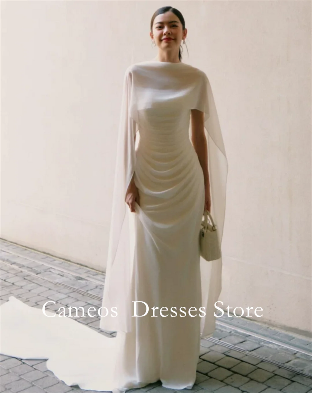 High Neck Ruched Chiffon Sheath Wedding Dress