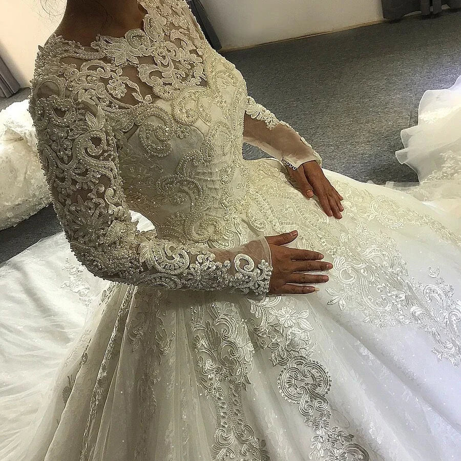 Customized Bridal Dress Muslim Wedding Dress With Full Lace Sleeves amanda novias oficial