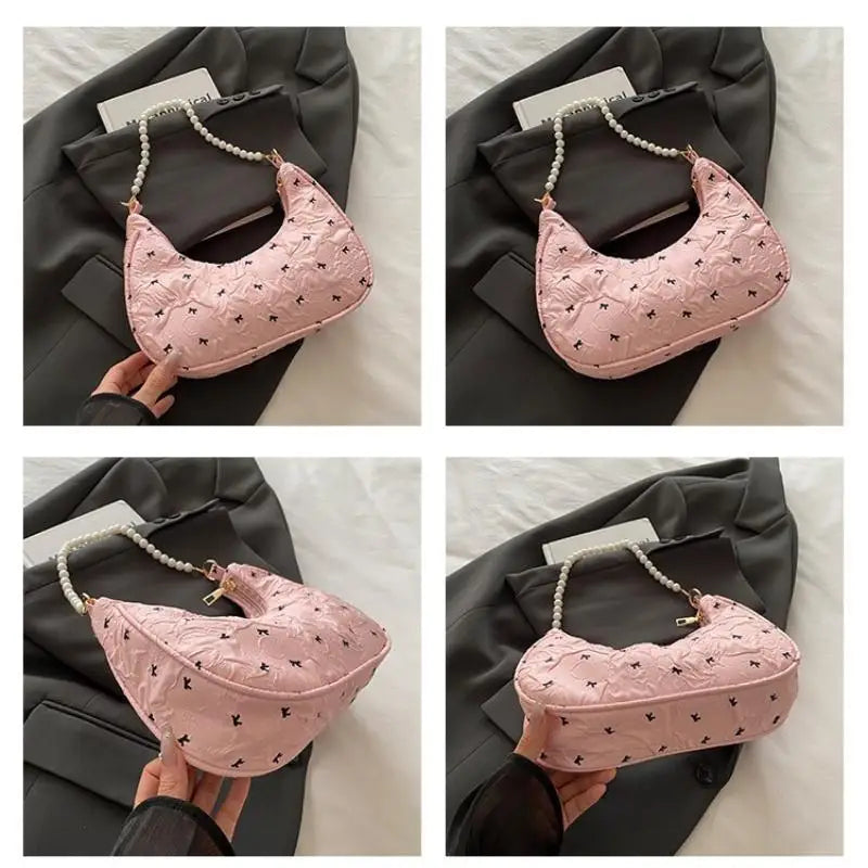Trendy Wrinkled Bow Purse for Women Versatile Shoulder Bag Elegant Underarm Handbag for Daily Outings