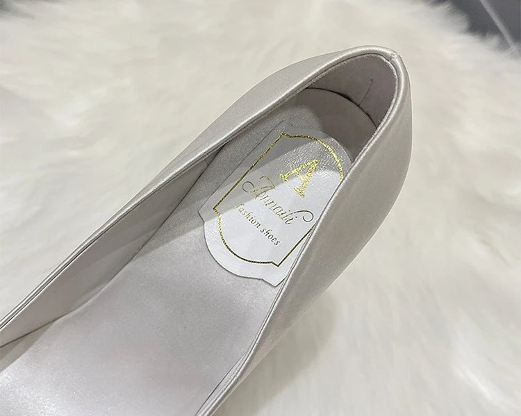 Pumps Women Shoes Wedding Shoes White High Heels Women's Satin Bridal Shoe Bridesmaid Shoes Large Size 42 43