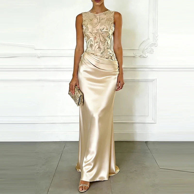 Lace Patchwork Satin Bridesmaid Dress