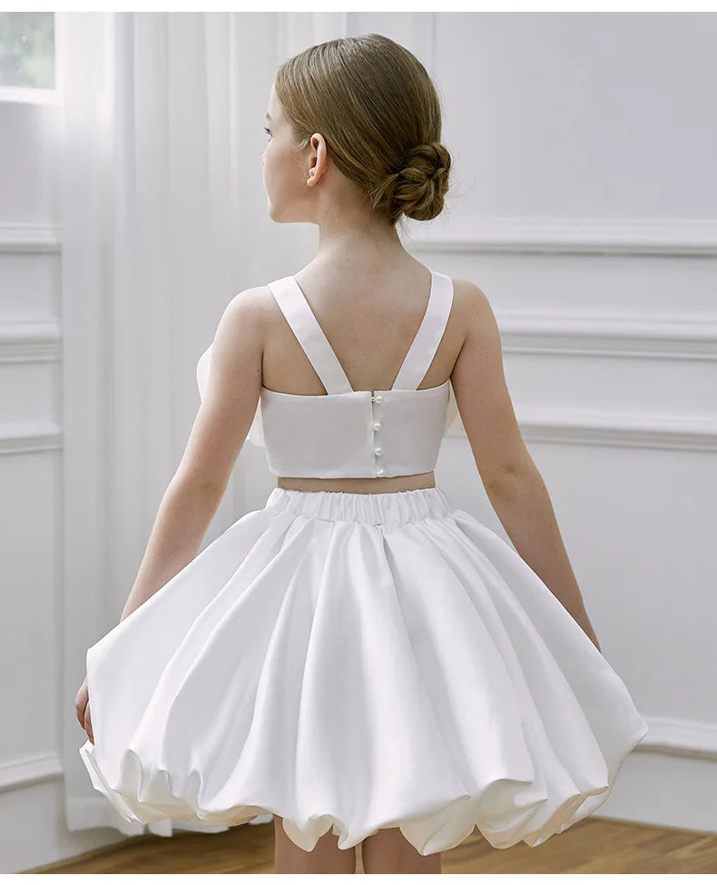 Two-Piece White Flower Girl Dress