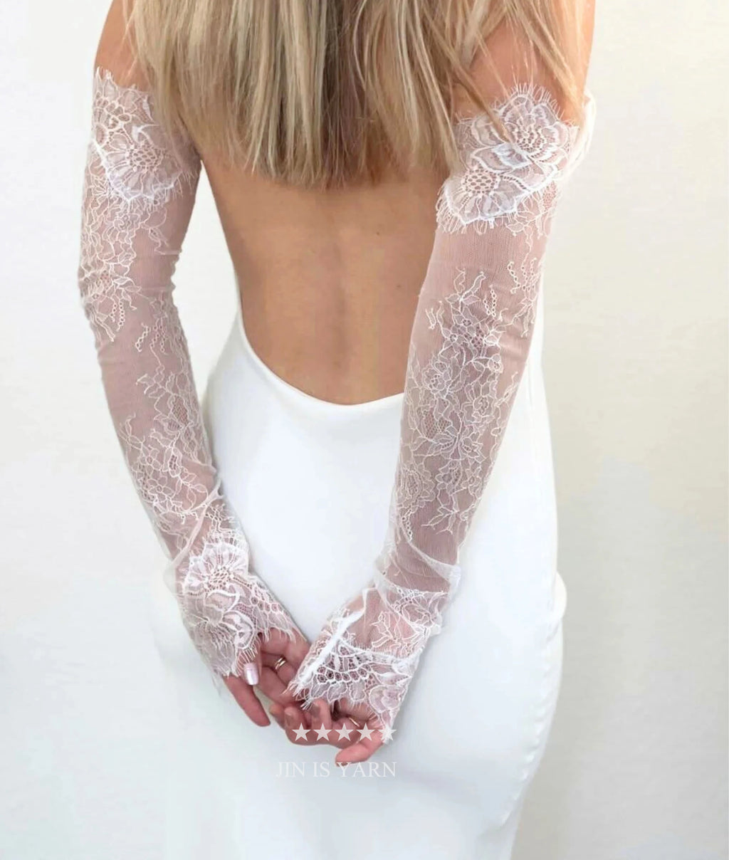 Customized Lace Bridal Glove Wedding Bridal Handmade Gloves Eyelash White Chantilly Glove Fingerless Sleeve Long Lace Gloves
