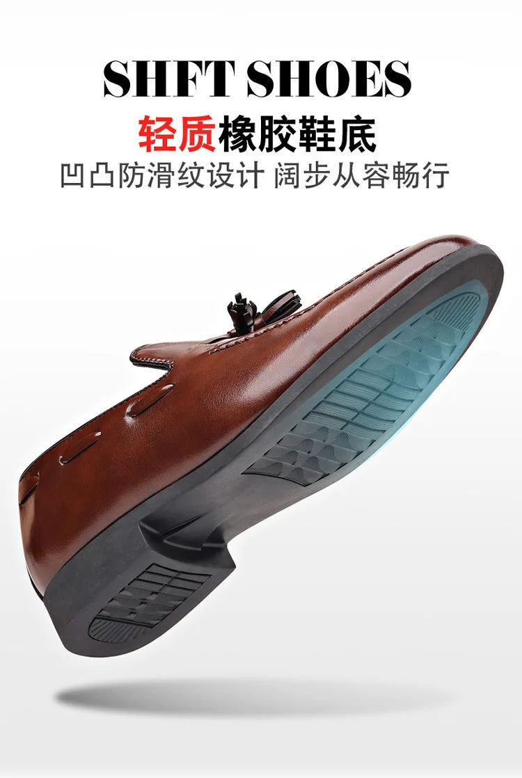 2026 New Large Size Men's Leather Shoes Business Formal Casual Wedding Knot Shoes round Toe Flat Heel Rubber Outsole